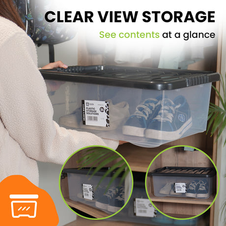 3 x Stackable Plastic Storage Boxes with Lids