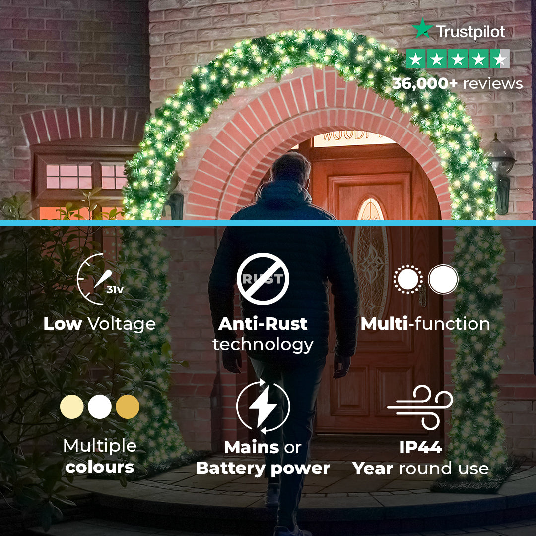 ConnectGo®  2.5m Outdoor Green Commercial Christmas Pre Lit Archway