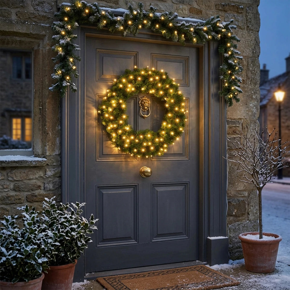 ConnectGo® 75cm Pre Lit Connectable Christmas Wreath Colorado Spruce