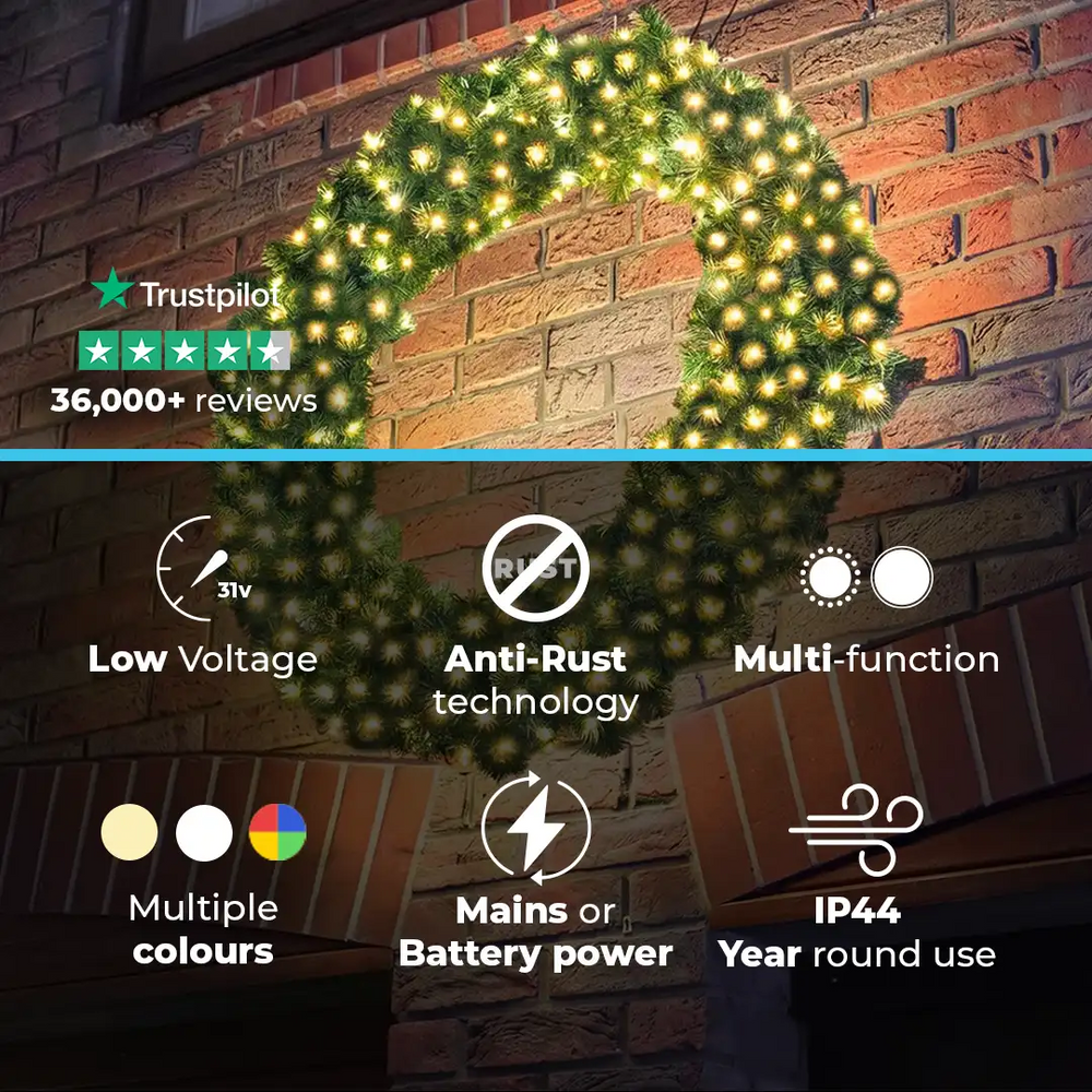 ConnectGo® 90cm Pre Lit Connectable Christmas Wreath Colorado Spruce