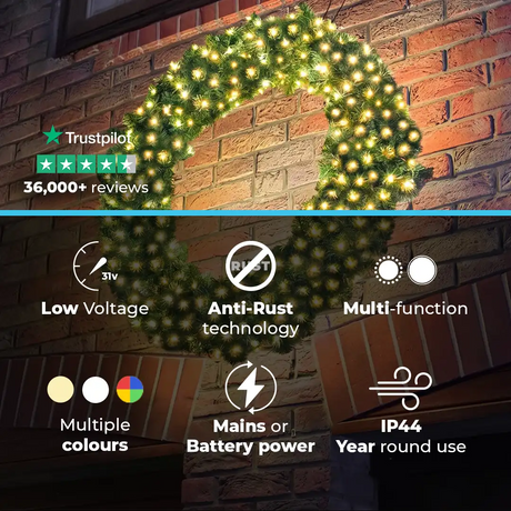 ConnectGo® 90cm Pre Lit Connectable Christmas Wreath Colorado Spruce