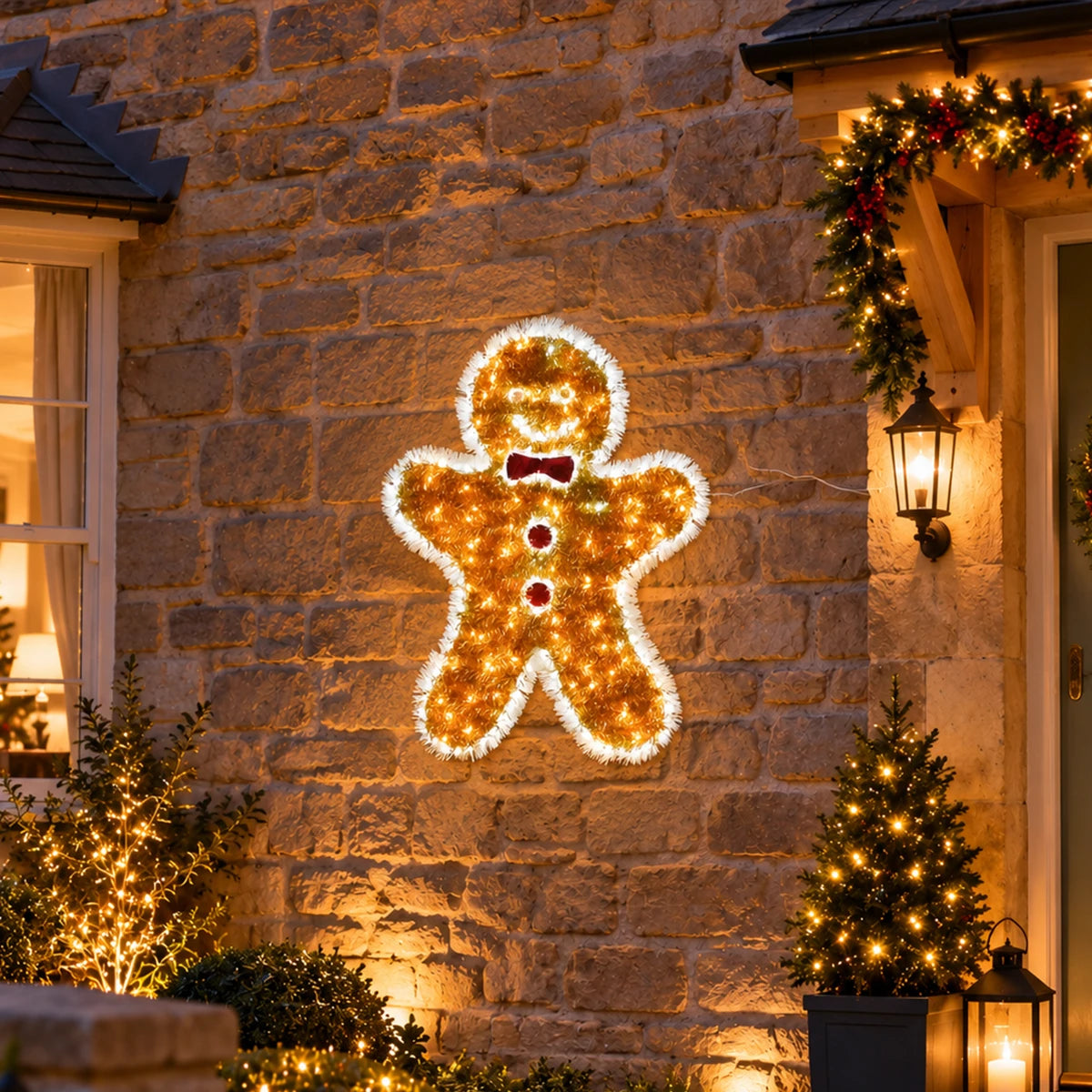 79cm Tinsel Gingerbread Man Outdoor Christmas Silhouette Light