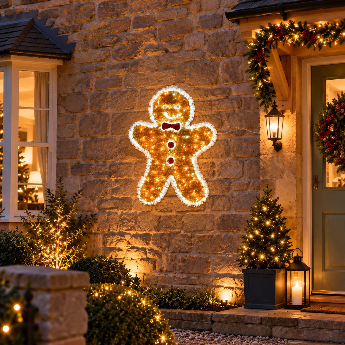 79cm Tinsel Gingerbread Man Outdoor Christmas Silhouette Light