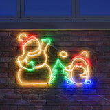 71cm Animated Outdoor Snowman & Penguin Christmas Silhouette Neon Light
