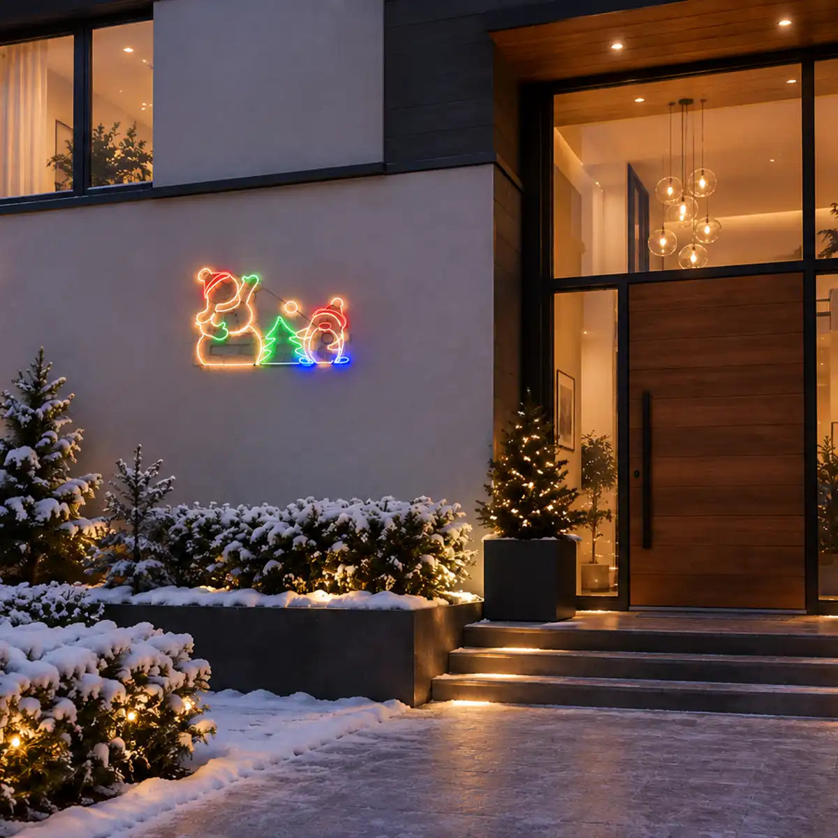 71cm Animated Outdoor Snowman & Penguin Christmas Silhouette Neon Light