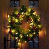 ConnectPro® 60cm Pre Lit Outdoor Christmas Wreath with Gold & Red Baubles