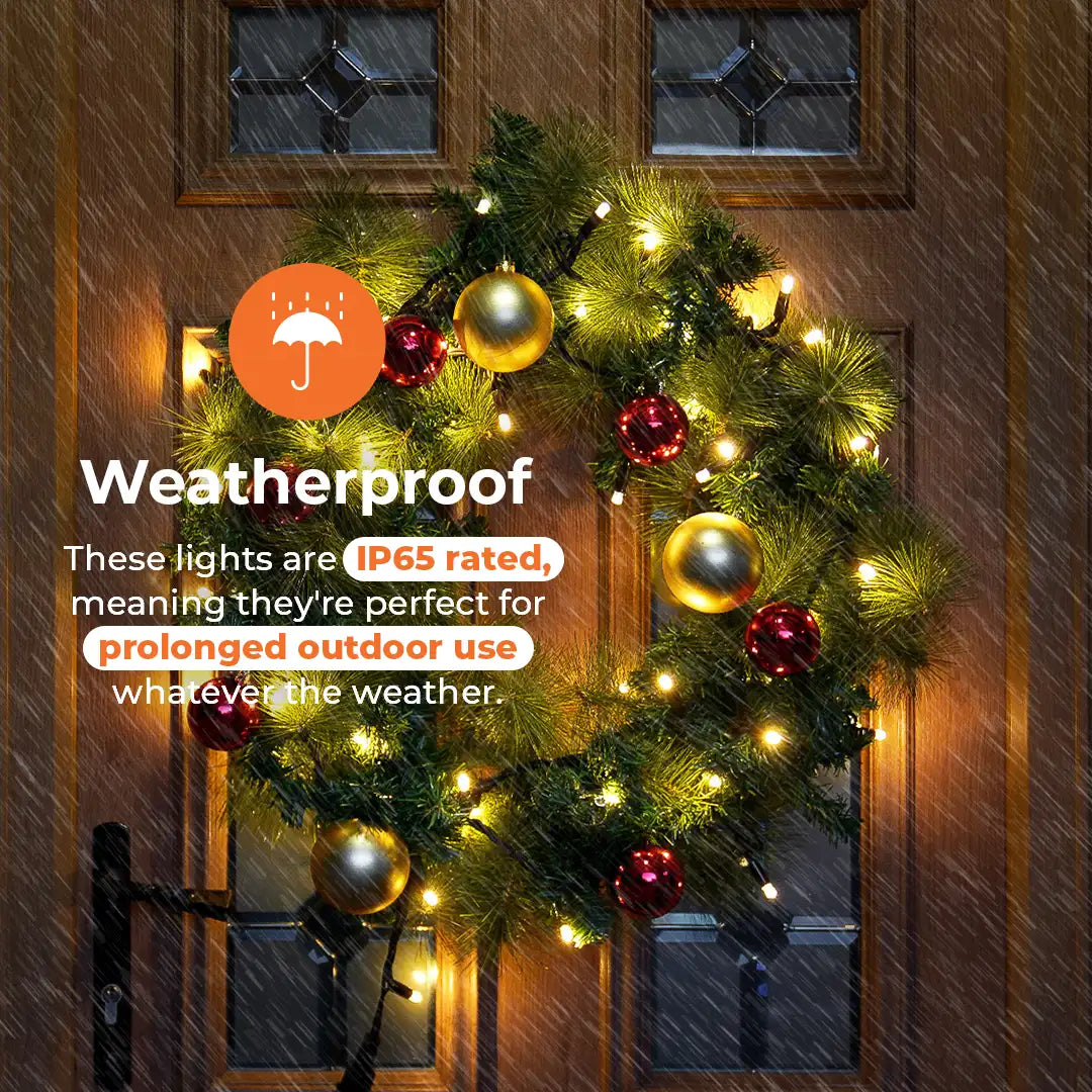 ConnectPro® 60cm Pre Lit Outdoor Christmas Wreath with Gold & Red Baubles