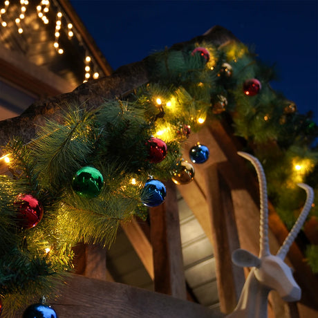 ConnectPro® Pre Lit Outdoor Christmas Garland with Baubles - Warm White LEDs - Connectable