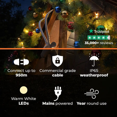 ConnectPro® Pre Lit Outdoor Christmas Garland with Baubles - Warm White LEDs - Connectable