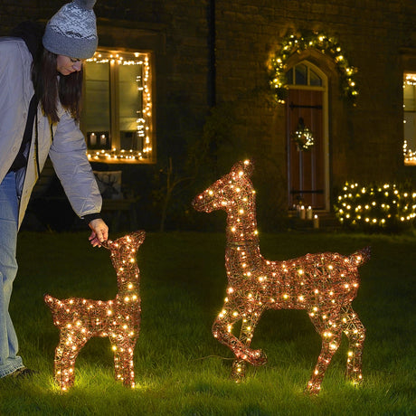 Outdoor Light Up Reindeer Doe & Fawn Christmas Figure Brown Acrylic