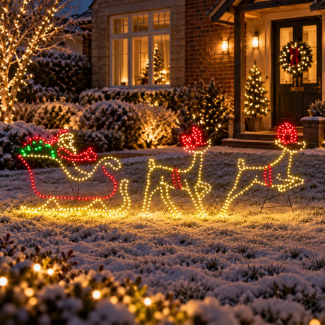 68cm Santa Sleigh & Reindeer Outdoor Christmas Silhouette Light