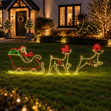 68cm Santa Sleigh & Reindeer Outdoor Christmas Silhouette Light