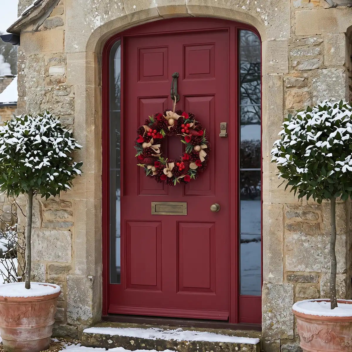36cm Christmas Wreath with Red Roses and Pinecones