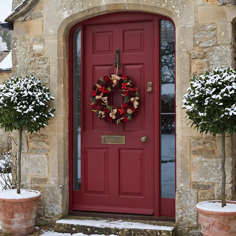 36cm Christmas Wreath with Red Roses and Pinecones