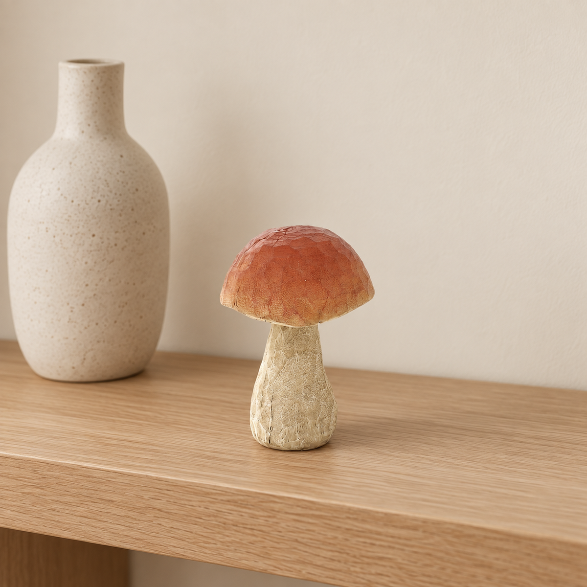 15cm Wood Carved Effect Mushroom Autumn Decoration