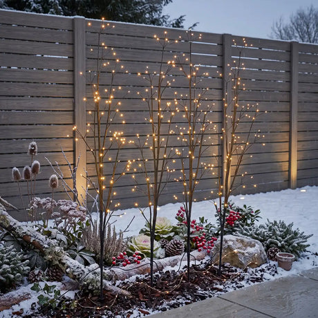 4  x Twig Tree Christmas Stake Lights Warm White LEDs 1m