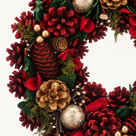 34cm Red Pinecones Gold Berries Autumn Wreath