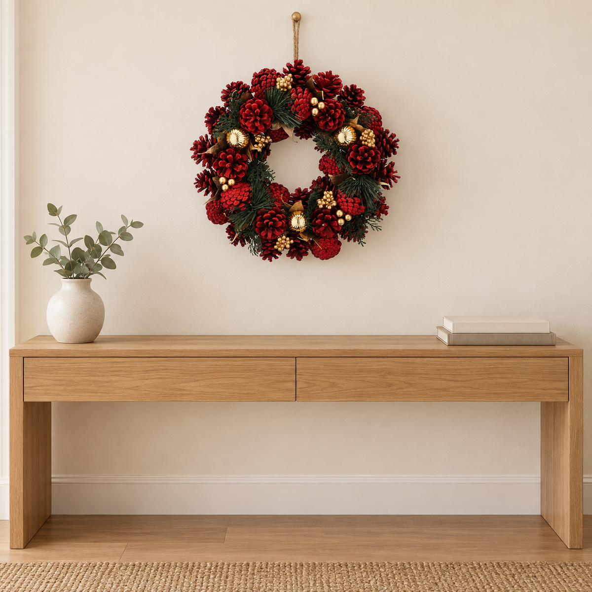 36cm Burgundy & Gold Berries Autumn Wreath