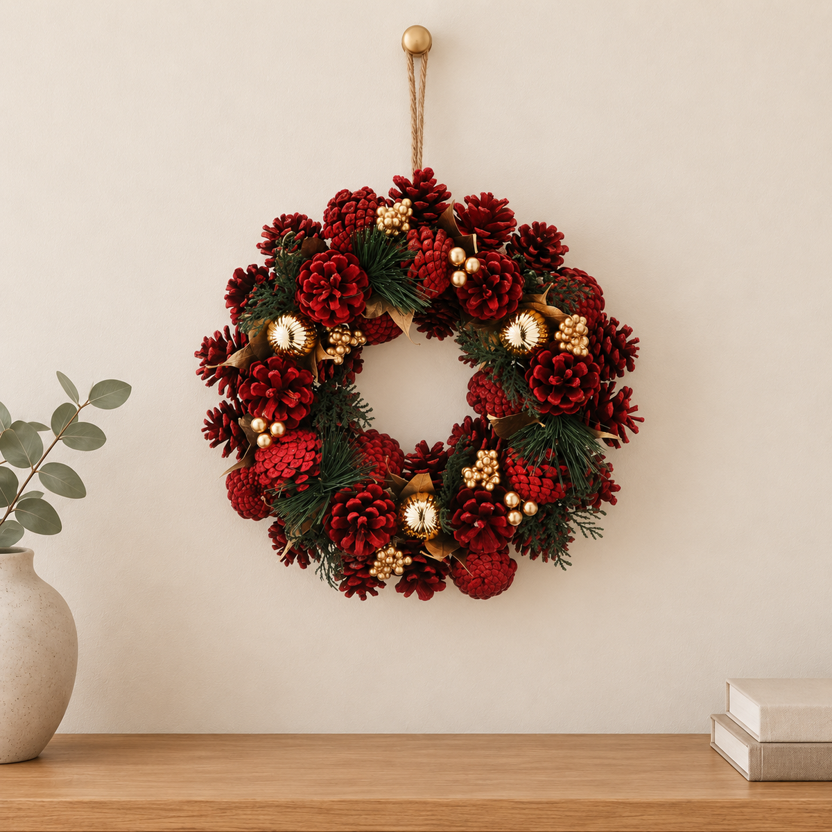 36cm Burgundy & Gold Berries Autumn Wreath