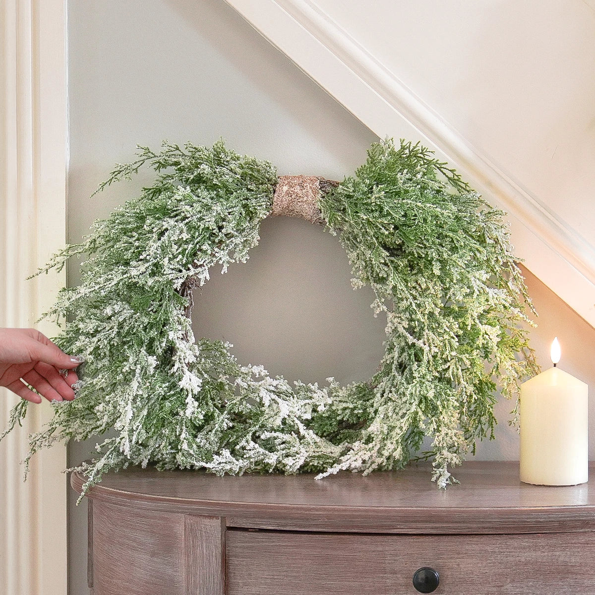 61cm Snowy Heart Christmas Wreath