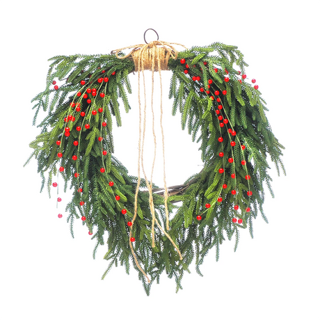 61cm Green Spruce & Red Berry Christmas Heart Wreath