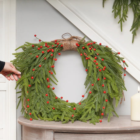 61cm Green Spruce & Red Berry Christmas Heart Wreath