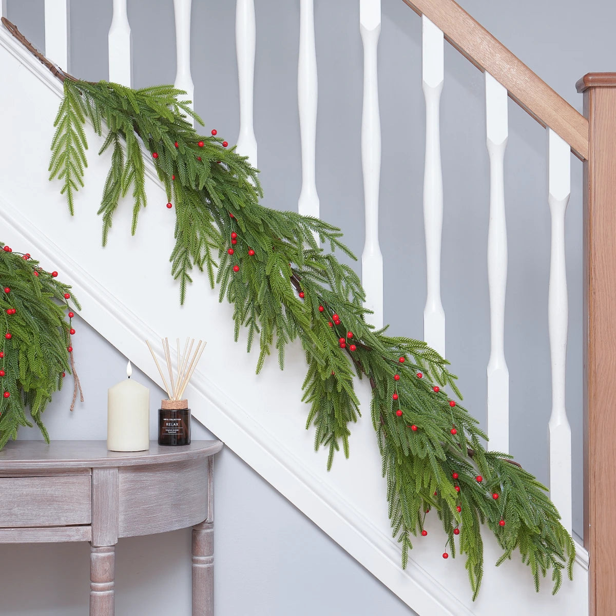 1.5m Norfolk Pine Christmas Garland with Red Berries