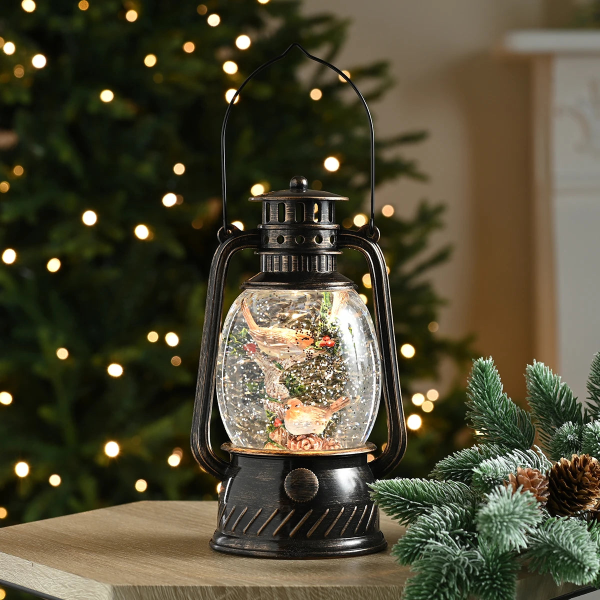 Robin LED Water Spinner Lantern Battery Christmas Light 28cm