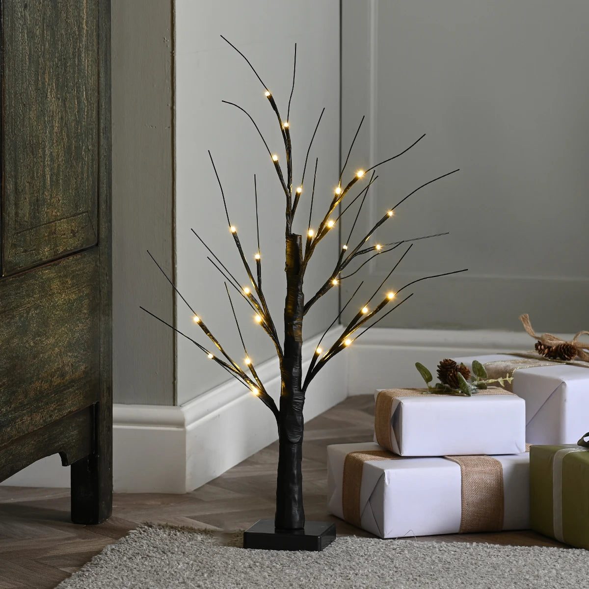 60cm Pre Lit Twig Tree Warm White LEDs Battery Operated