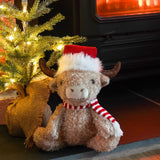 27cm Plush Sitting Highland Cow Red Hat