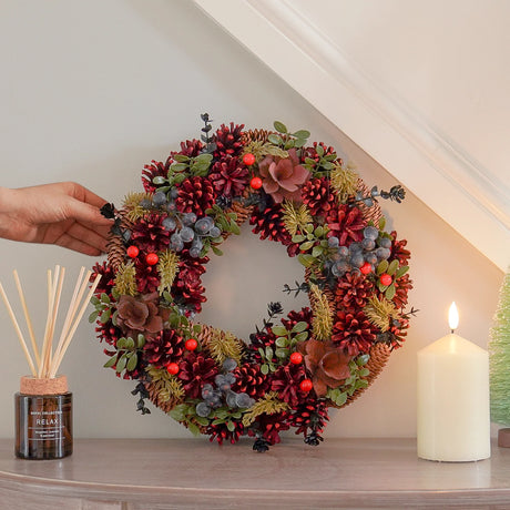 36cm Green & Red Berry Christmas Wreath