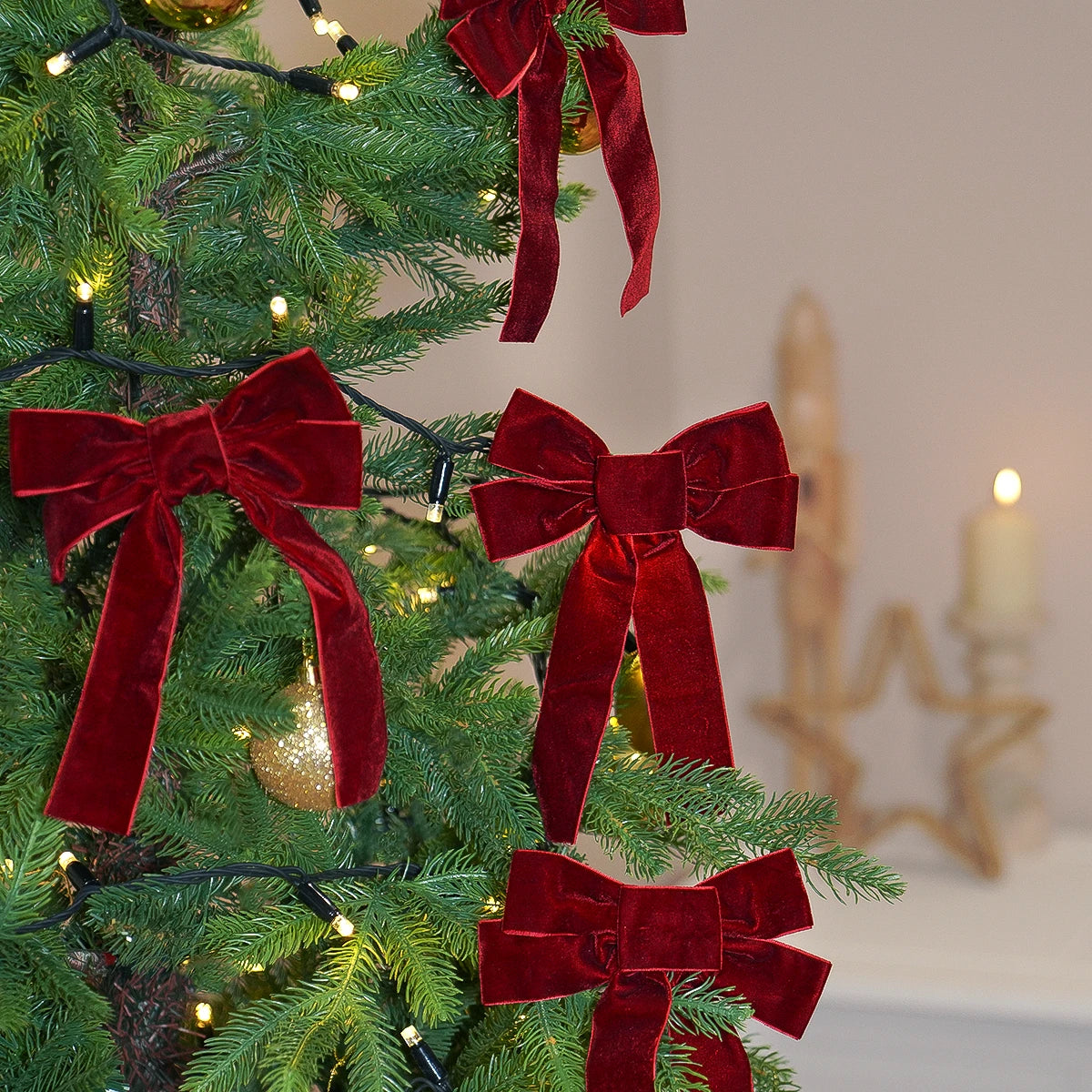 3 x Red Velvet Bows for Christmas Tree