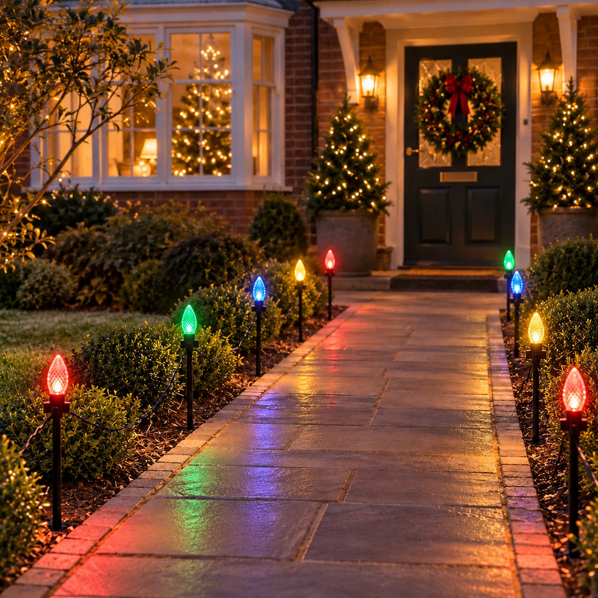 10 Colour Changing LED Cone Christmas Stake Lights 36cm