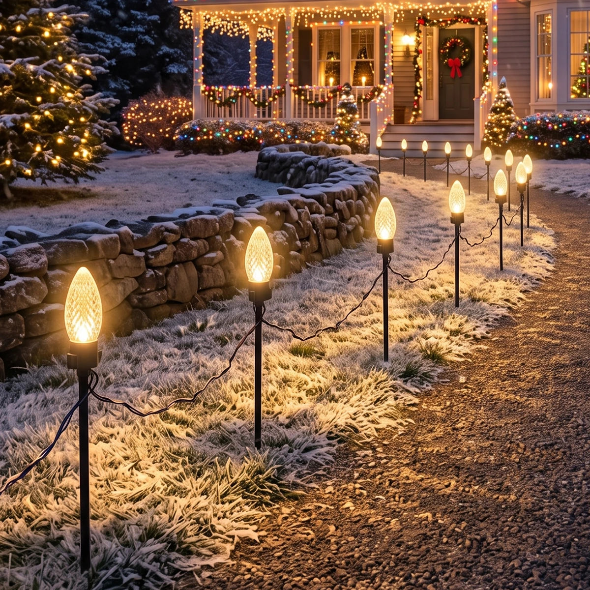 10 Colour Changing LED Cone Christmas Stake Lights 36cm