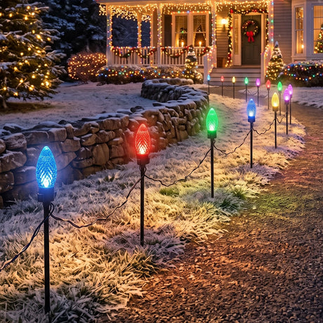 10 Colour Changing LED Cone Christmas Stake Lights 36cm