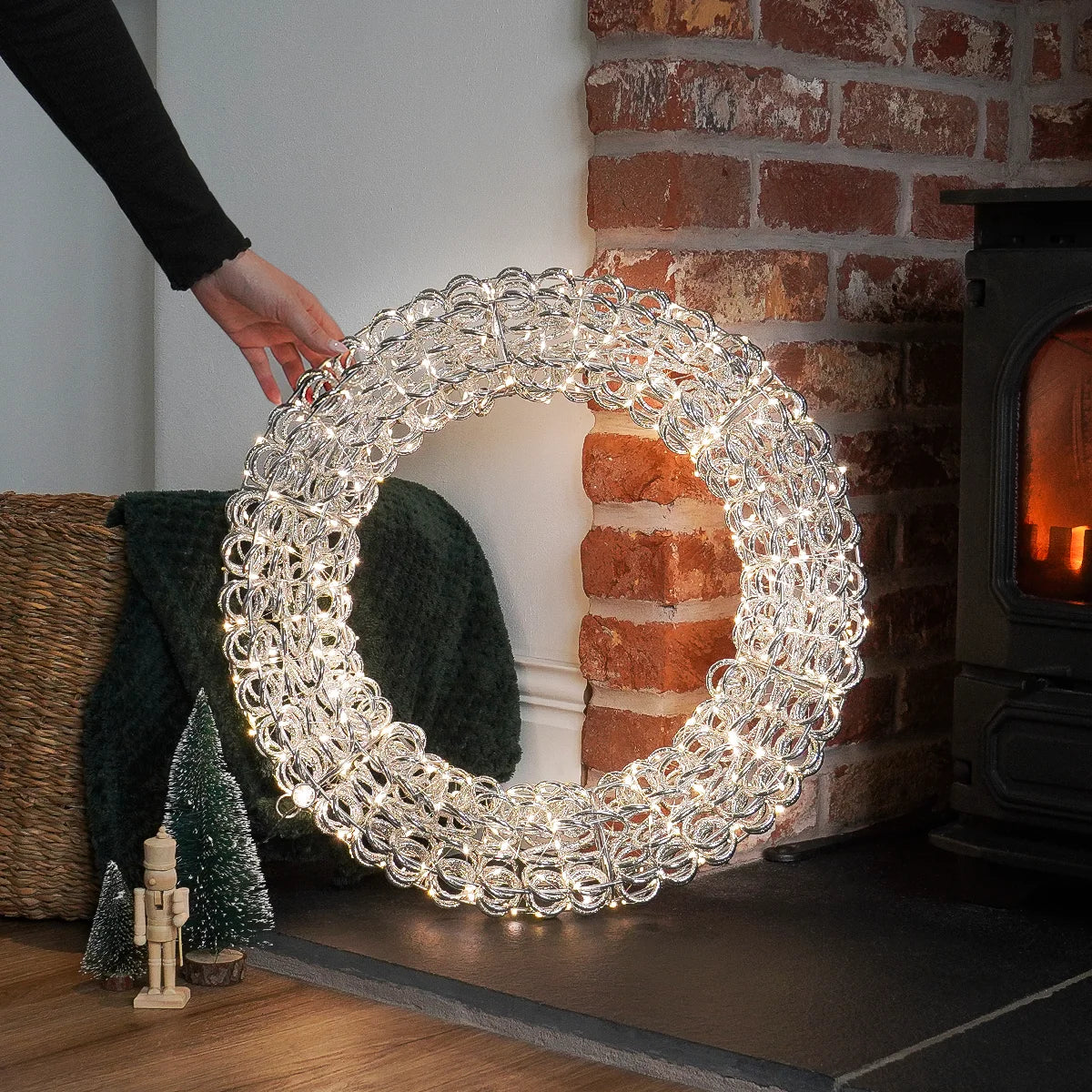 50cm LED Outdoor Wreath Christmas Light Silver Twist