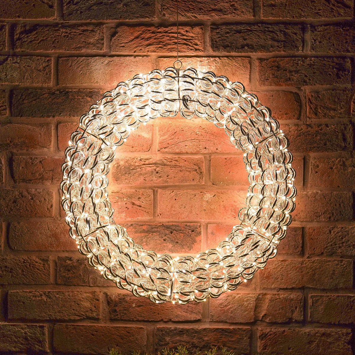 50cm LED Outdoor Wreath Christmas Light Silver Twist