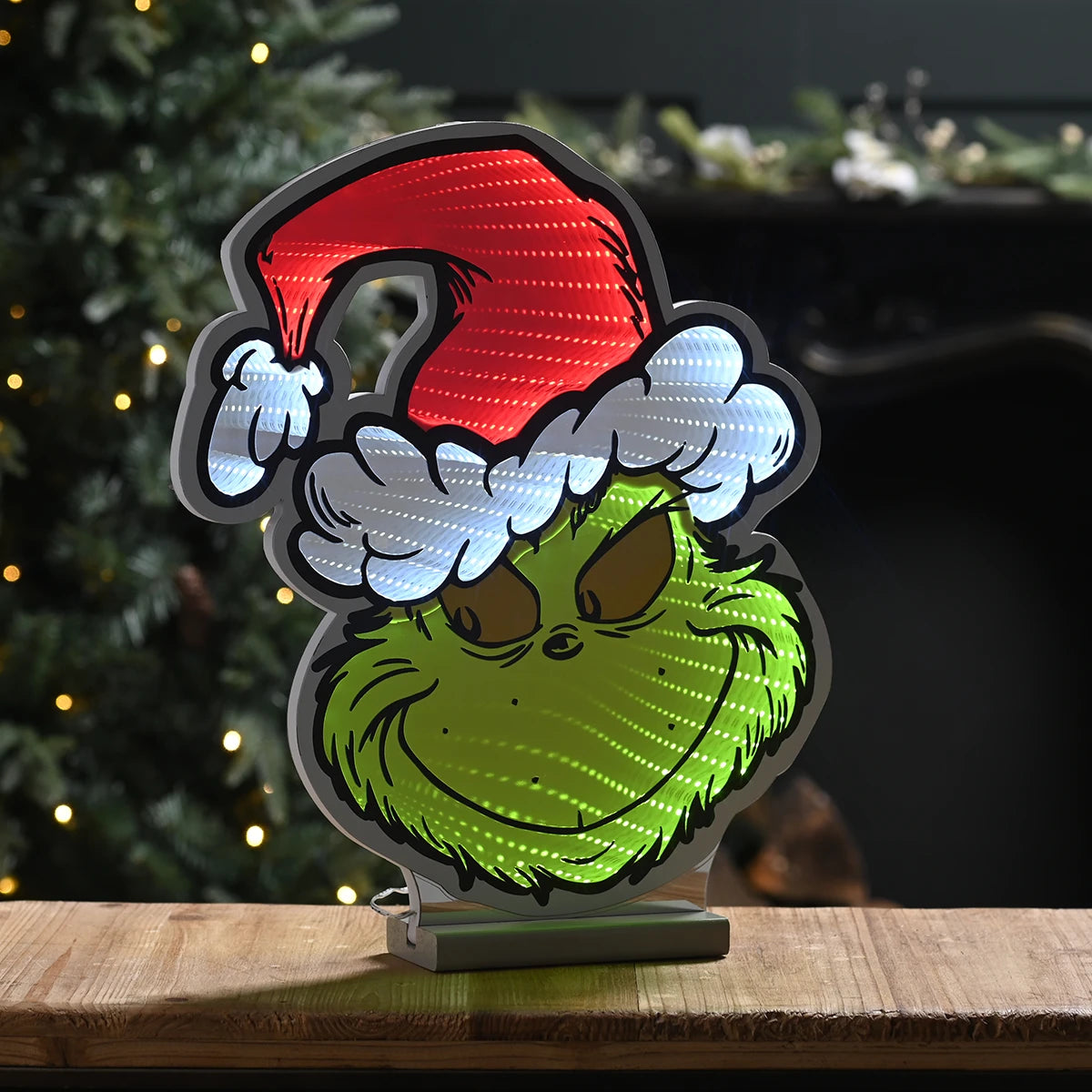 Grinch with Santa Hat Infinity Christmas Light 40cm
