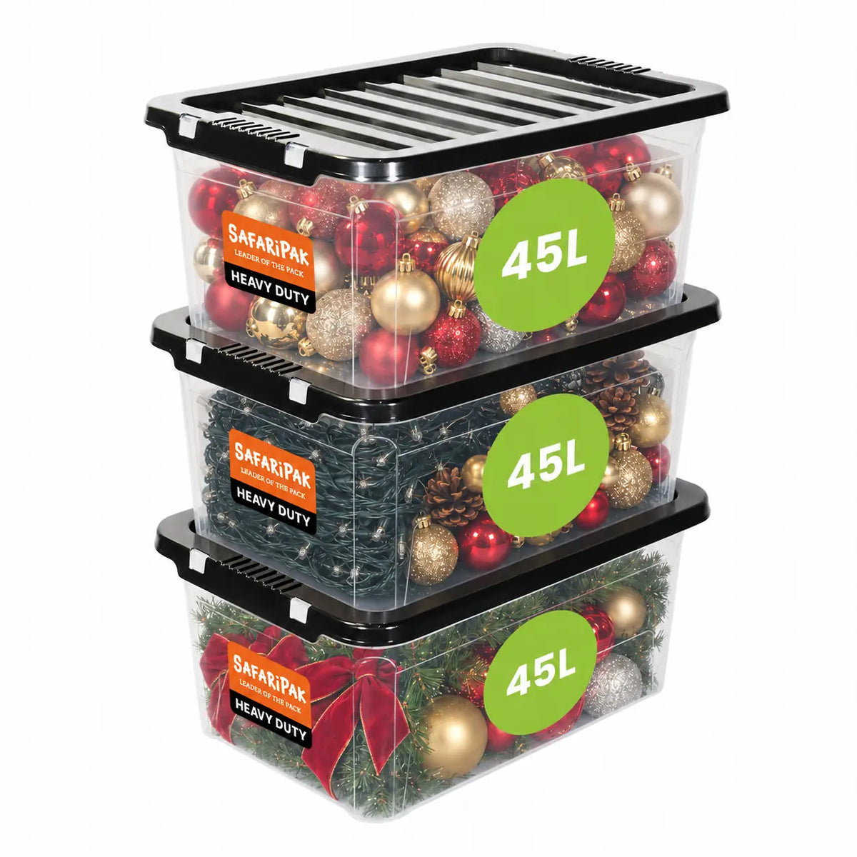 3 x Stackable Plastic Storage Boxes with Lids