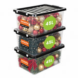 3 x Stackable Plastic Storage Boxes with Lids