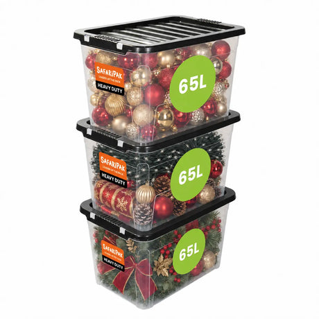 3 x Stackable Plastic Storage Boxes with Lids