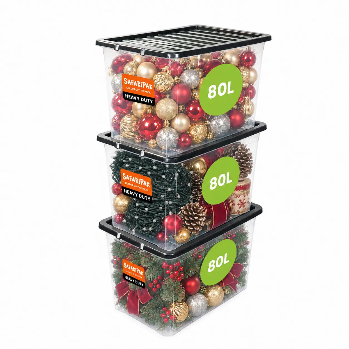 3 x Stackable Plastic Storage Boxes with Lids
