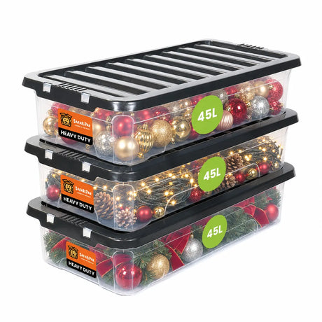 3 x Underbed Stackable Plastic Storage Boxes with Lids