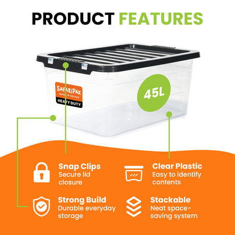 3 x Stackable Plastic Storage Boxes with Lids