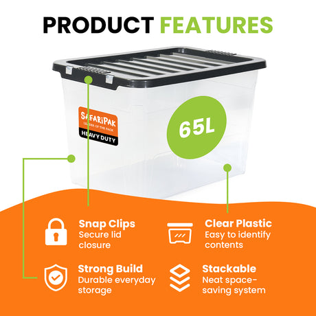 3 x Stackable Plastic Storage Boxes with Lids