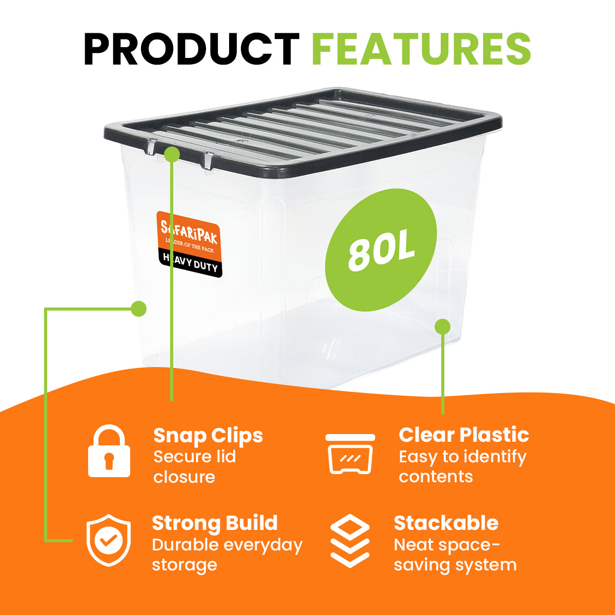 3 x Stackable Plastic Storage Boxes with Lids