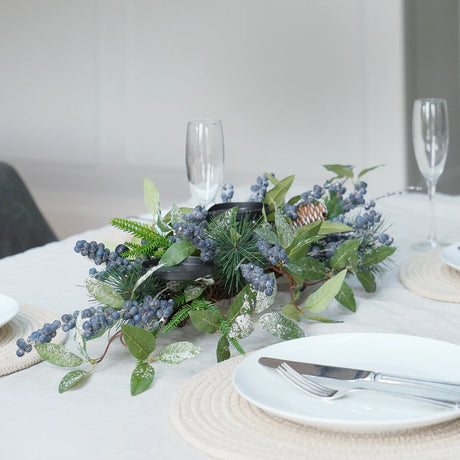 Navy Berry Christmas Wreath Candle Holder Table Decoration