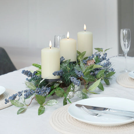 Navy Berry Christmas Wreath Candle Holder Table Decoration