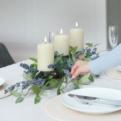 Navy Berry Christmas Wreath Candle Holder Table Decoration