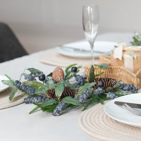 Navy Berry Wreath Candle Ring Christmas Table Decoration